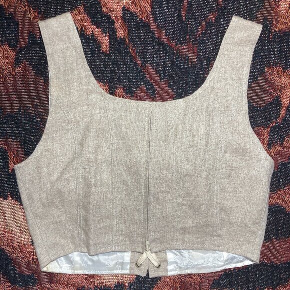 Vtg 90s Y2K lace-up corset bustier vest crop linen preppy RenFaire steampunk S - Picture 3 of 5